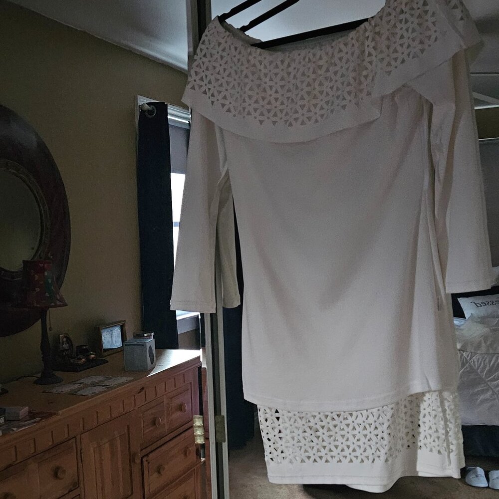 Winter white dress.  Elegant and slimming